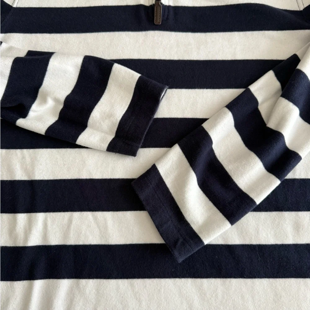 J. CREW 1/4 Zip Pullover Mock Sweater Mens Small Navy White Rugby Stripes Cotton